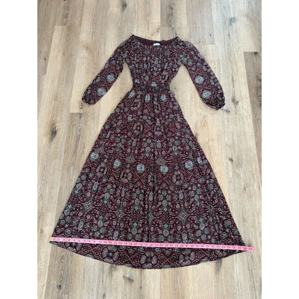 Abercrombie & Fitch Boho Maxi Dress XS Burgundy Paisley Whimsygoth Ethereal